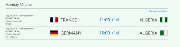 FIFA World Cup Schedule Monday June 30, 2014